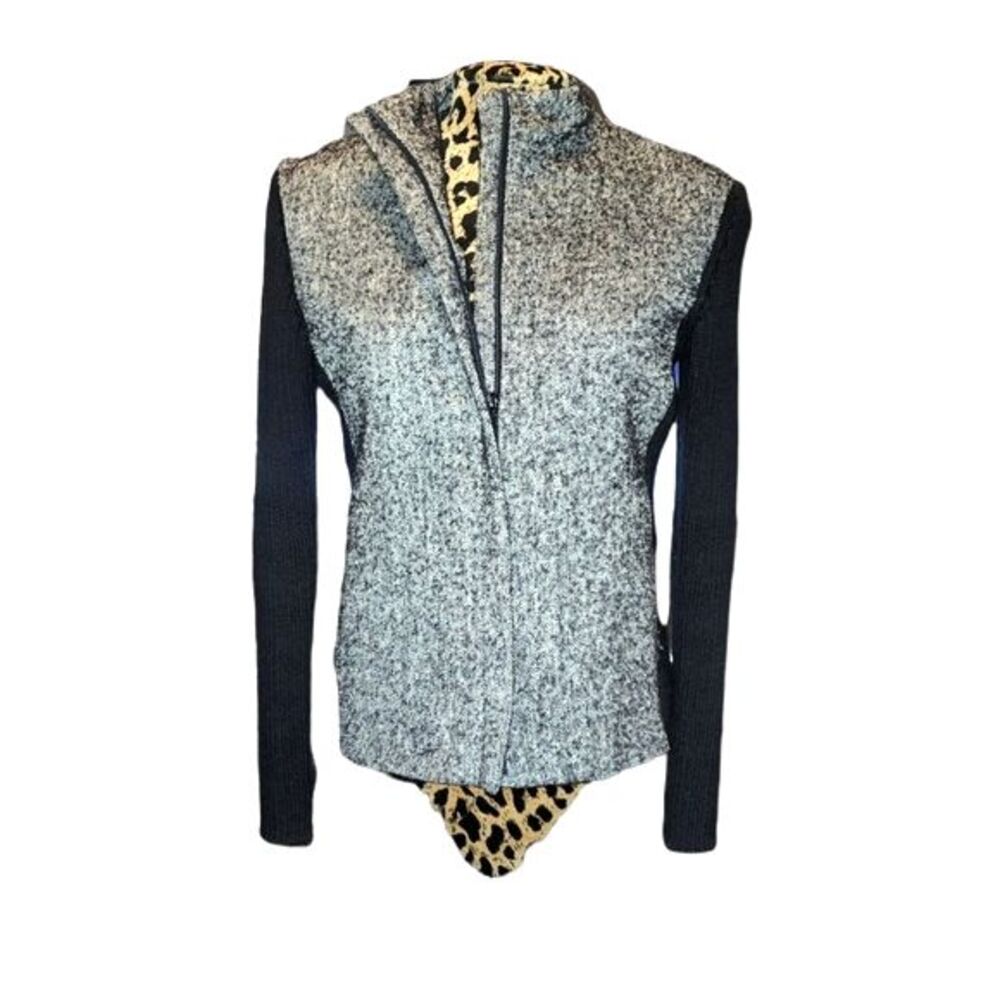 Gianfranco Ferre‎ Studio Gray Tweed & Black Knit Full Zip Sweater Jacket Size 4